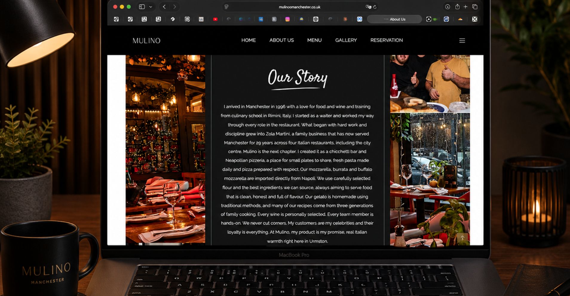 Restaurant website design portfolio project for Mulino by Xorify